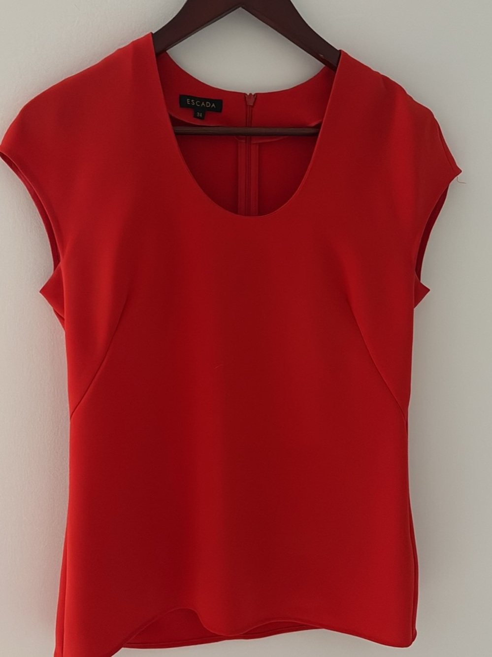 Escada Red Scoop Neck Cap-Sleeve Blouse